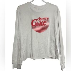 Vintage Style Cherry Coke Long Sleeve Crop Top Graphic Tee Size Large